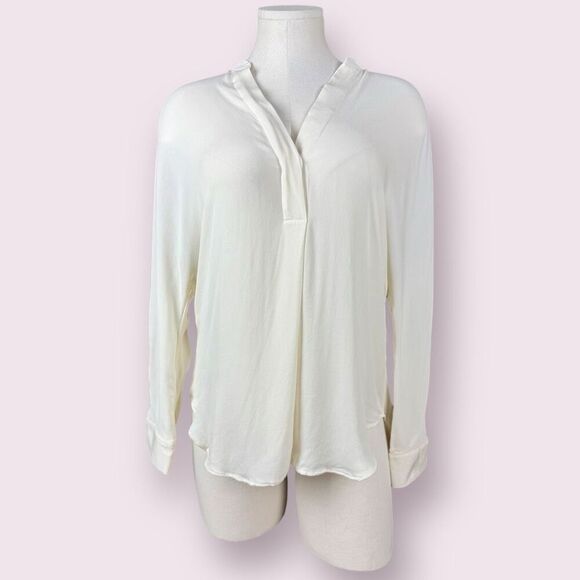 VINCE Cream Split Neck Long Sleeve Popover Blouse | NO SIZE TAG (see measurement - Picture 1 of 7